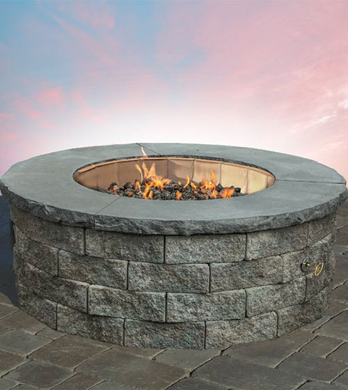 Lakeview Abbey Bay Block 52-Inch Round Propane Gas Fire Pit Kit with  42-Inch Crystal Fire Burner - SC-BRON52-K