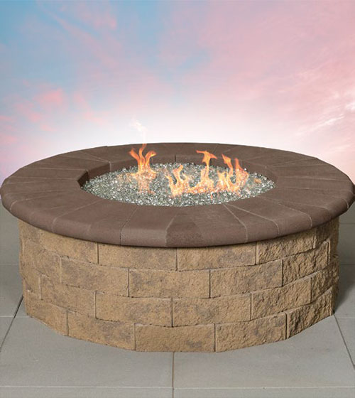 Lakeview Abbey Bay Block 52-Inch Round Propane Gas Fire Pit Kit with  42-Inch Crystal Fire Burner - SC-BRON52-K