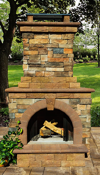 Stone Veneer Outdoor Fireplace
